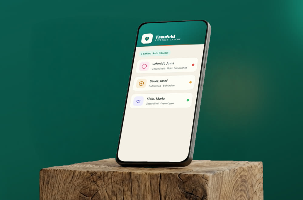 Treufeld App – Fallübersicht auf dem Smartphone